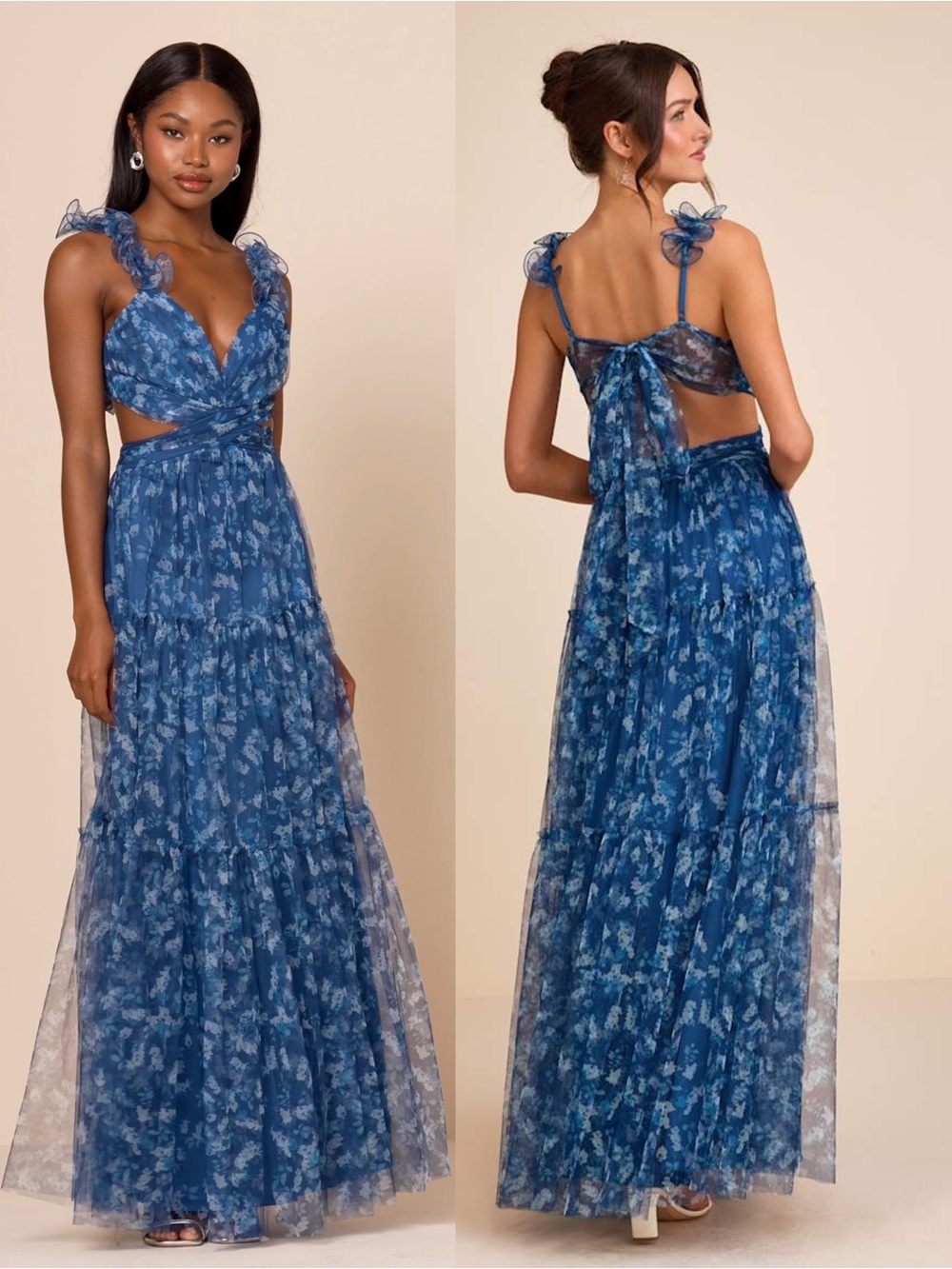 LULUS Floral Pleated Mesh Tie Back Ruffle Strap Fairycore Wedding Guest Dress XS
